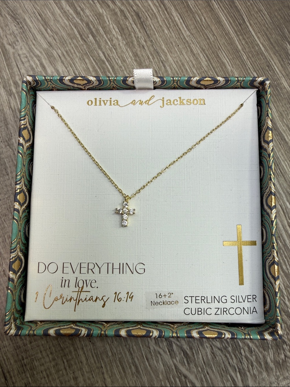 Olivia and Jackson Gold-Tone Cross Necklace with White Cubic Zirconia